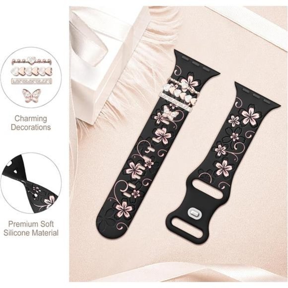 NEW Black/Pink Apple Watch Band with Rose Gold Charms main image 4